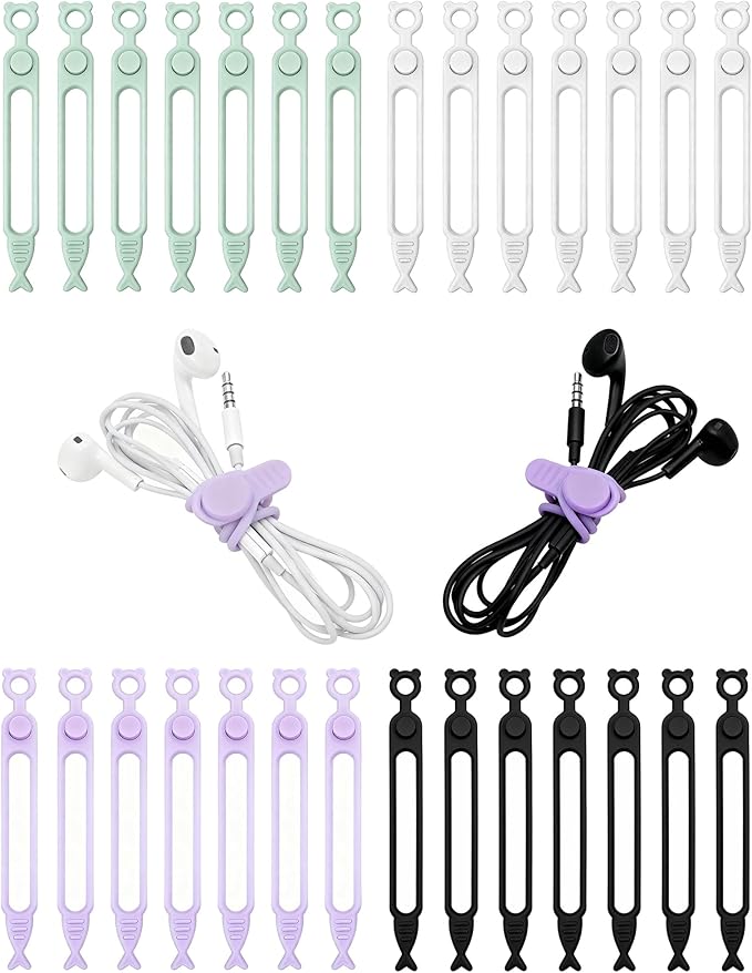 28 Pcs Silicone Cable Ties Reusable, Cable Cord Organizer Straps by Ortarco