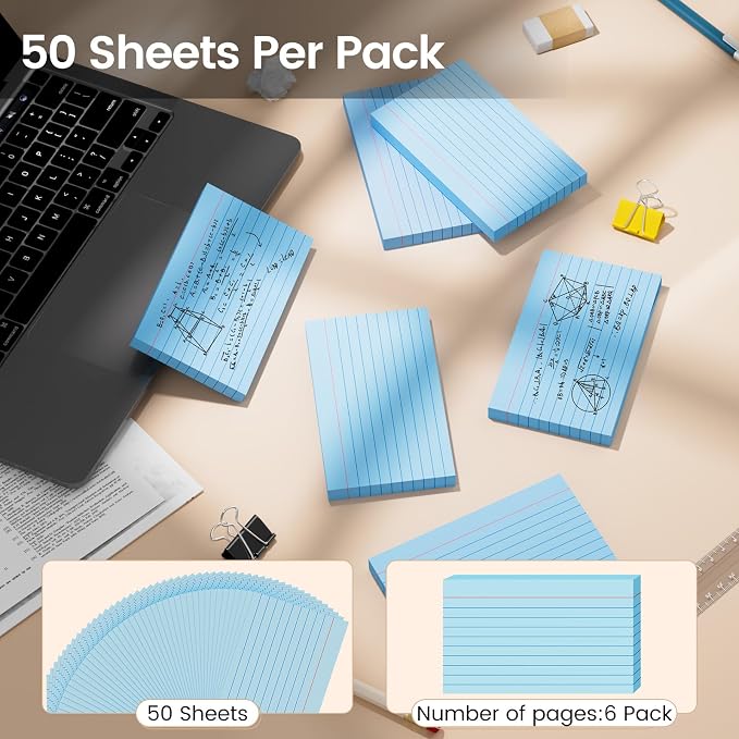 Index Cards 3x5 Inch, Flash Cards, Ruled Lined Blue Note Cards Paper - Image 4