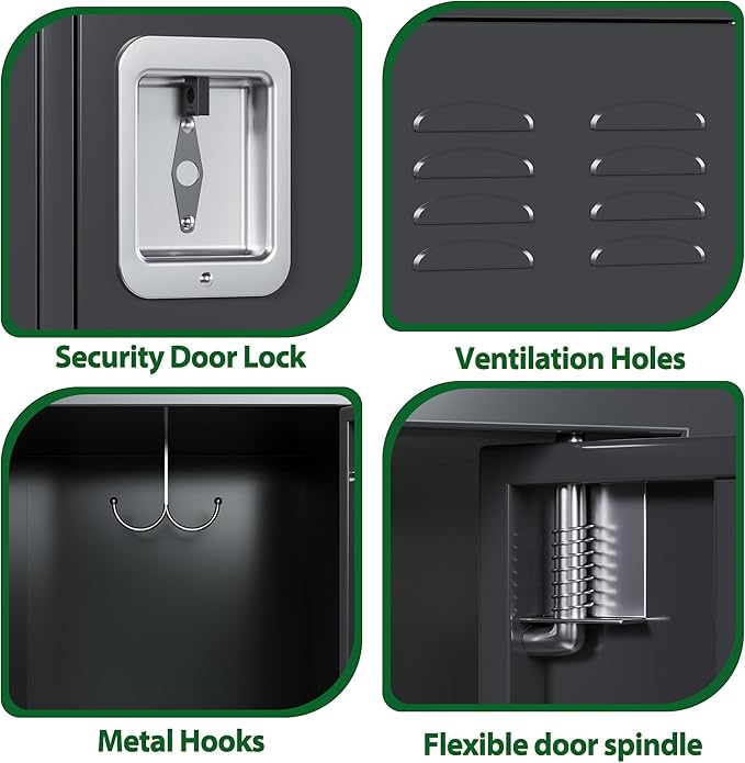 Metal Storage Locker with 3 Big Doors & 3 Small Doors, Lockers for Employees with Hooks for School Garage Office Gym Bedroom,Assembly Required,Dark Grey-DeskLoop Office