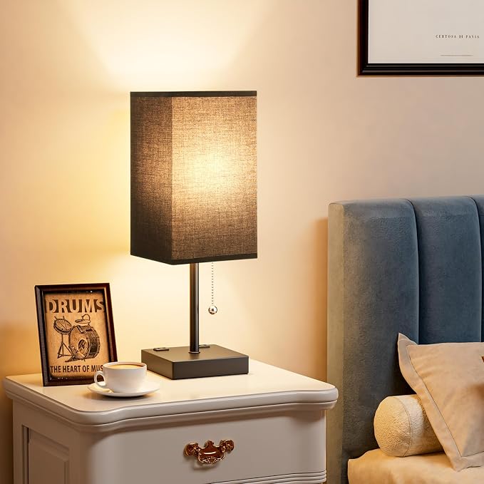 Black Medium Table Lamp with USB Ports - Image 7
