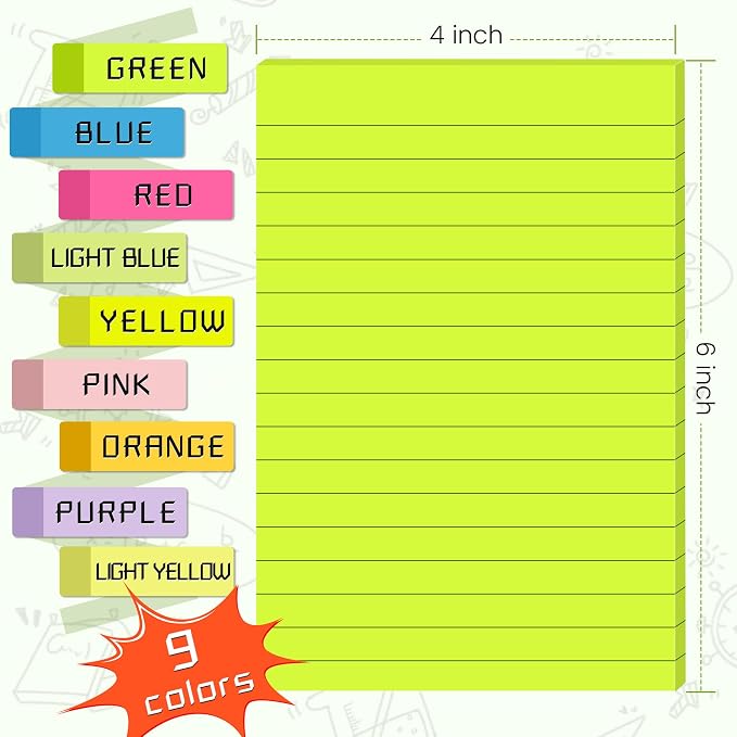 Lined Sticky Notes 4x6 in Post, Self-Stick Pads Bright Colors Sticky Note - Image 2