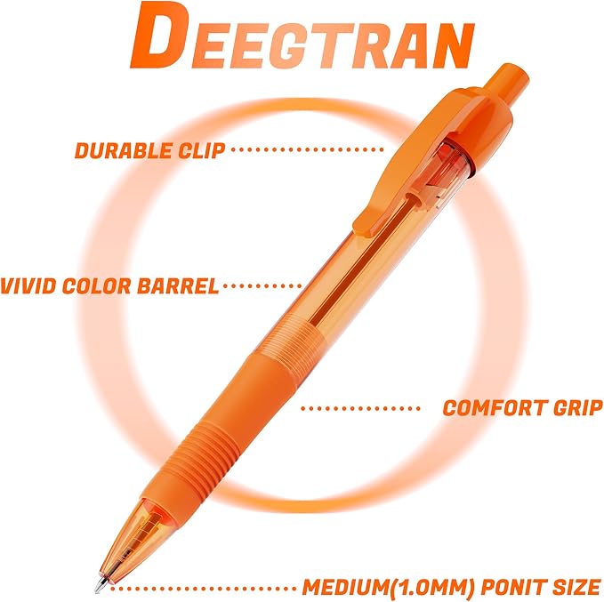 deegtran Pens Bulk, 30 Pack No Bleed Orange Ink Click Pens - Image 2