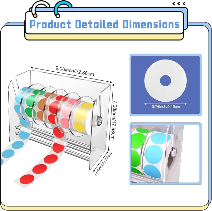 Label Dispenser, Sticker Roll Holder, Adjustable Sticker Dispenser, 6 Disks - Image 2
