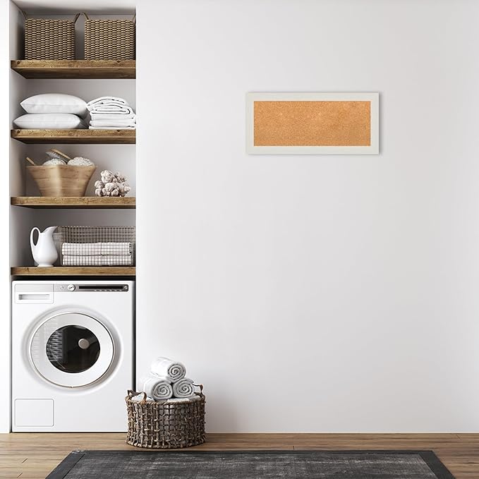 Amanti Art Natural Cork Board for Wall, 15x33 Vision Board with White Frame, Medium Corkboard Office Decor for Home Organization, Country Rustic Corkboard Pinboard to Display Items for Home-DeskLoop Office