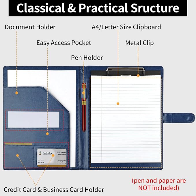 Professional Padfolio with Clipboard, Faux Leather Portfolio Folder Binder - Image 3