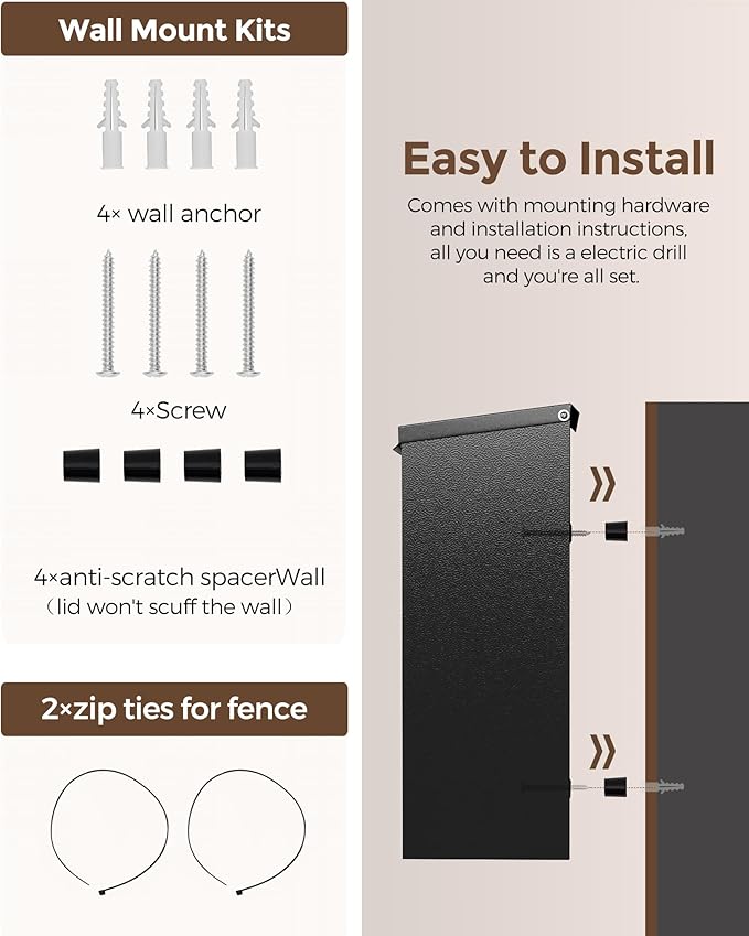 LAND·VOI Locking Wall-Mount Mailbox for Outside, with 4 Keys, Galvanized Steel Rustproof Metal Postbox, 4" Dx13.8 Wx11.2 H, Includes 3 Sets of Mailbox Numbers, Nameplate, Black, AMB33B-DeskLoop Office