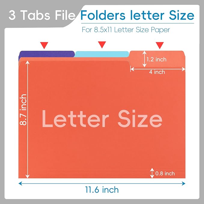 100 Packs Colored File Folders, 1/3 Cut Tabs File Folder, Manila File Folders - Image 2