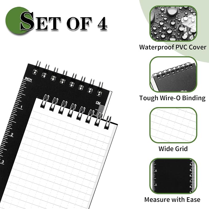COIDEA Waterproof Notebook, 4 Pack Top-Spiral Pocket Notepad, All Weather - Image 2