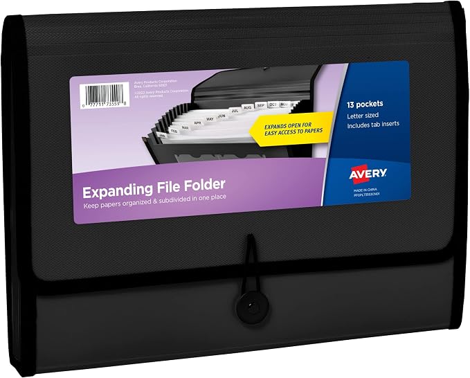 Avery Expanding File Folder Organizer, 13-Pocket Accordion File Organizer by Avery
