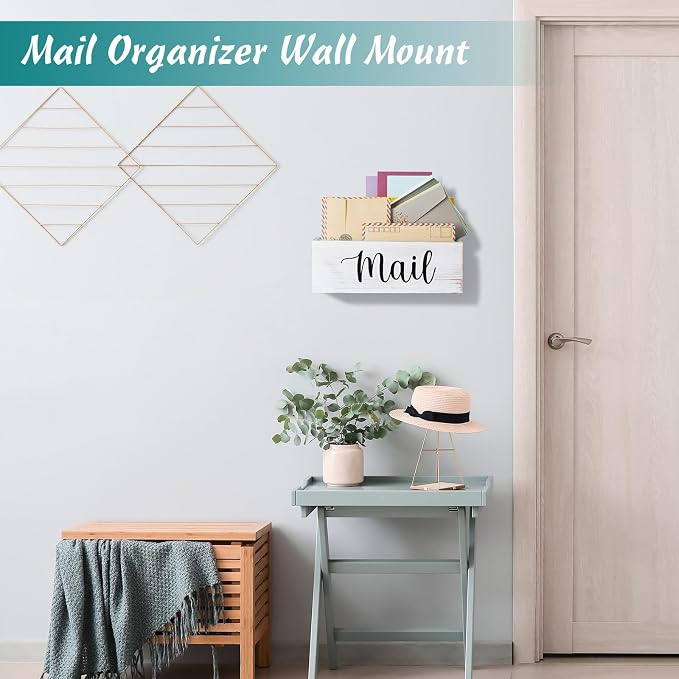 DRASTAR Mail Organizer Countertop, Mail Holder Wall Mount, Retro White Mail - Image 2