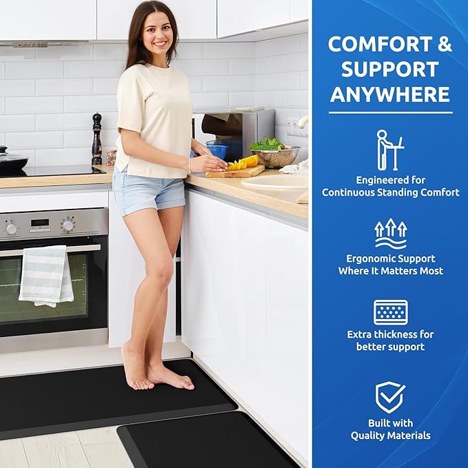 KitchenClouds 2PCS Kitchen Rugs Cushioned Anti-Fatigue Non-Slip Waterproof Kitchen Mat Comfort Foam Standing Mat for Floor Office Sink Laundry (Black)-DeskLoop Office