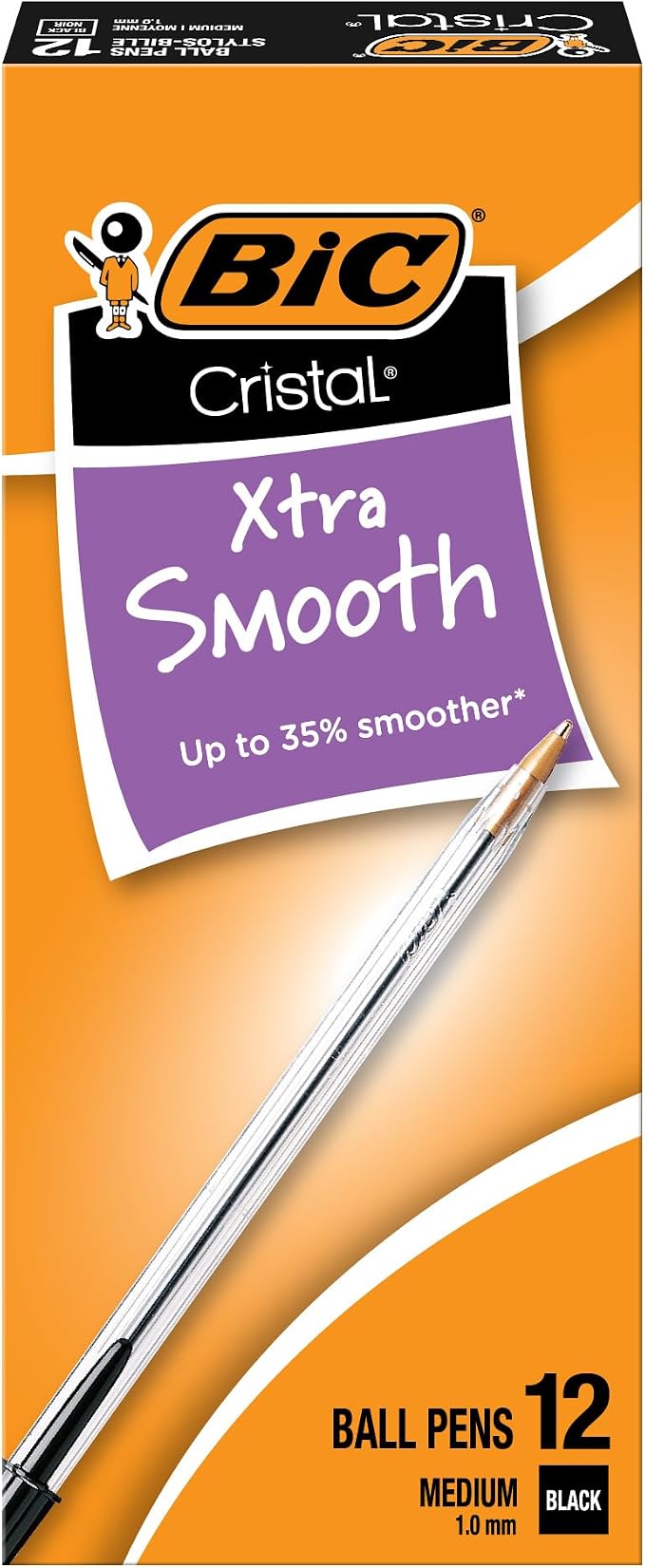 BIC Cristal Xtra Smooth Black Ballpoint Pens, Medium Point, 12-Count Pack by BIC