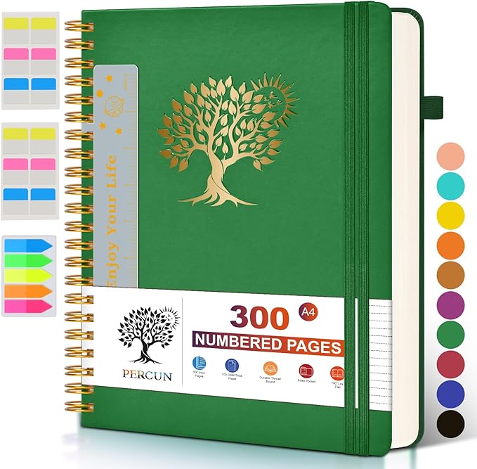 Large Spiral Notebook Journal for Women Men - 300 Numbered Lined Pages, College Ruled, A4 Hardcover Spiral Bound Notebook for School, Work, Note Taking, Writing, Leather Spiral Journal 8.5"x11"-DeskLoop Office