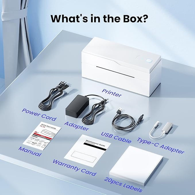 Bluetooth Thermal Label Printer – 4x6 Shipping Label Printer for Small Businesses & Shipping Packages, Compatible with Android, iPhone, and Windows, Ideal for Amazon, eBay, Shopify, Etsy (White)-DeskLoop Office