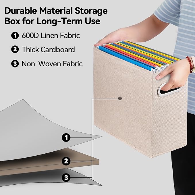 4 Pack Letter Size File Storage Box Collapsible, Fabric Hanging File Folders - Image 3