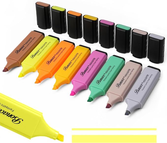 Morandi Highlighters, 8 Assorted Quick-Dry Chisel Tip Marker Pens | Muted by Bonace