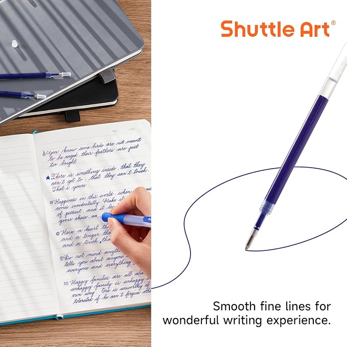 Retractable Gel Pen Refills, Shuttle Art 60 Pack Blue Rollerball Gel Ink Pens - Image 4