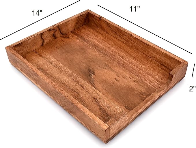 EDHAS Letter Trays & Stacking Supports Acacia Wood Desk Document, File Folder - Image 5