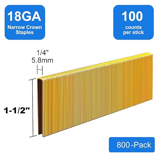 18 Gauge 1/4" Narrow Crown Staples 1-1/2" Leg Galvanized 800 Pack - Image 3