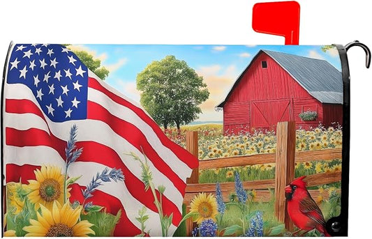 Beautiful Summer Sunflower Floral Mailbox Covers Magnetic 4th of July American by farg