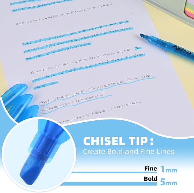 Cgerma Blue Highlighters 30 Pack, Chisel Tip Highlighter Bright Color, Dry - Image 9