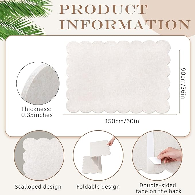 Mooliwe Scalloped Felt Bulletin Board 60 x 36 Inches Foldable Beige Pin Cork - Image 3