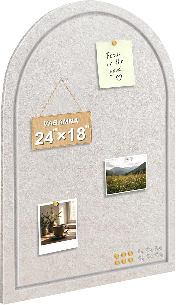 Arched Felt Bulletin Board, Sized 24" x 18" Cork Board Alternative Grooved Edge by VABAMNA