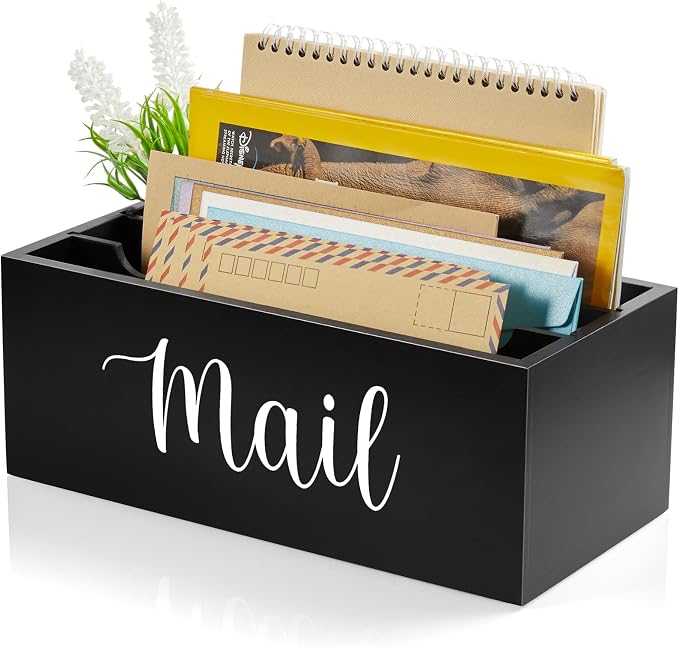 DRASTAR Mail Organizer Countertop, Wooden Mail Holder by EnhanceYourDailyLife