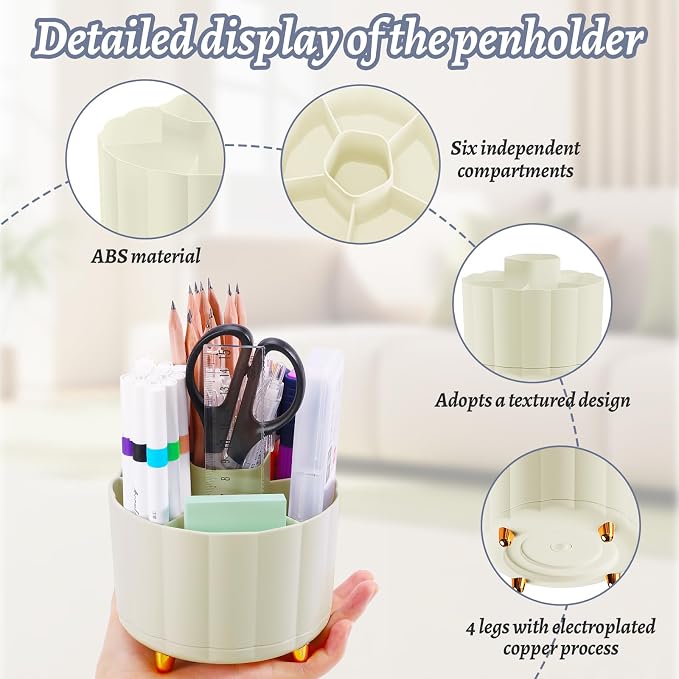 360 Degree Rotating Pen Holder for Desk, 6 Slots Desktop Organizer Caddy for - Image 5