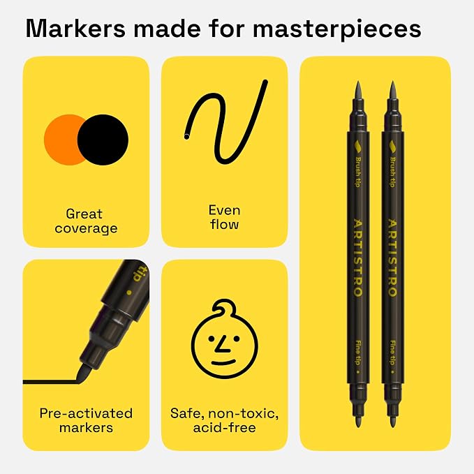 ARTISTRO 5 Black Fabric Markers - Image 4