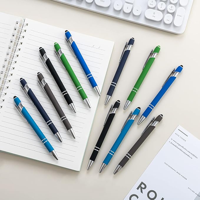 PASISIBICK 12 Pieces Ballpoint Pen with Stylus Tip, 2 in 1 Stylus Stylish Pen, Premium Metal Stylus Pen for Touch Screens, Black Ink, 1.0 mm Medium Point.(Pack of 12)-DeskLoop Office