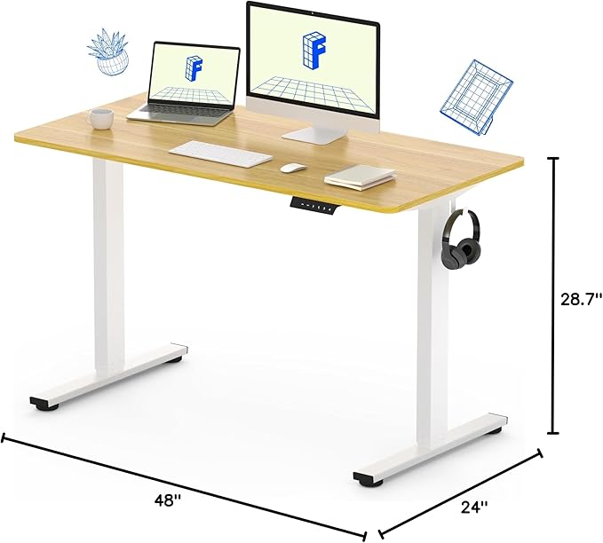 FLEXISPOT EN1 One Piece Standing Desk, 48 x 24 Inches Height Adjustable Desk Electric Stand up Desk Home Office Table for Computer Laptop (White Frame + Maple Desktop)-DeskLoop Office
