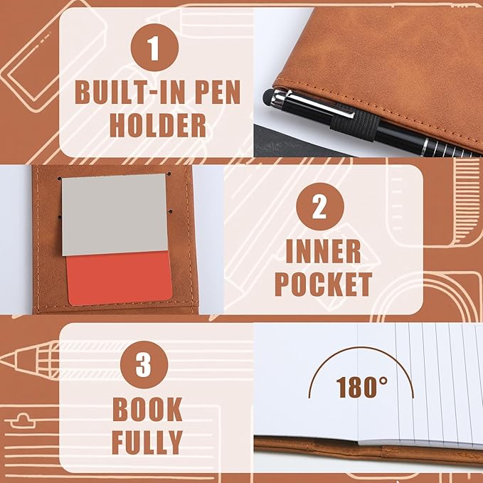 Outus 10 Pcs Mini Pocket Notepad Holder Set Included Small Leather Pocket - Image 3