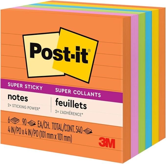 Post-it Super Sticky Lined Notes, 6 Sticky Note Pads, 4 x 4 in., School Supplies - Image 13