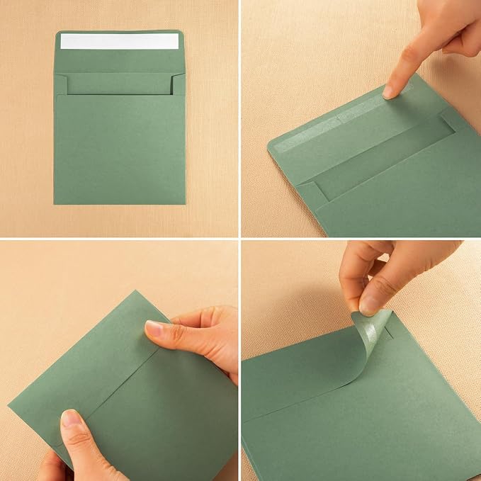 50 Pack 6 x 6 Square Envelopes Self Seal, Sage Green | - Image 3