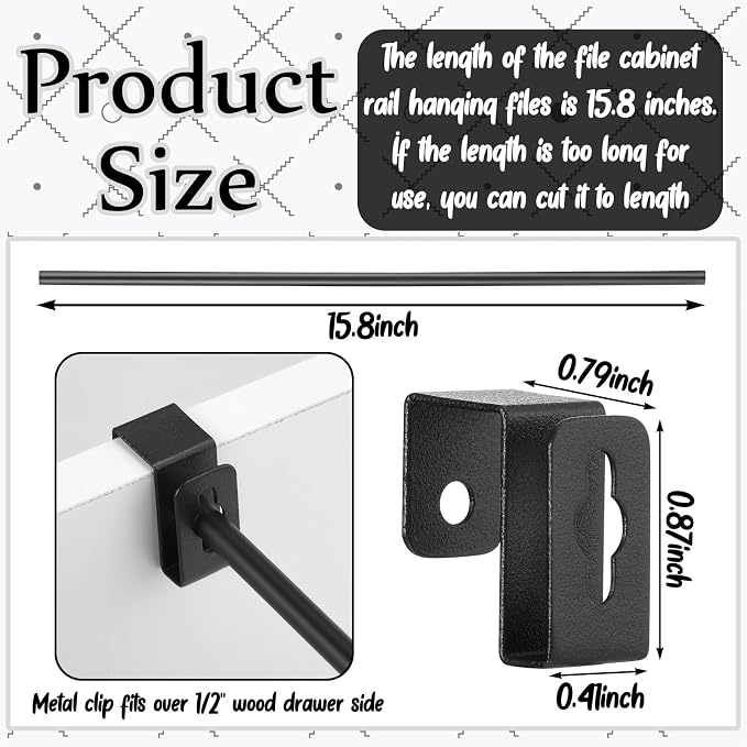 4 Set 12 Pcs Black Metal Hanging File Bracket Clips 8 Hanging Rail Clip 4 File - Image 2
