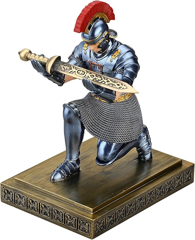 Roman Praetorian Warrior Knight Pen Holder Desk Ornament Resin Pencil Holder Desk Accessories and Organizer for Office with a Letter Opener (Blue)-DeskLoop Office