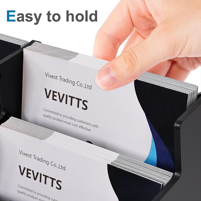 Business Card Holder, Acrylic Business Card Display, Clear Desktop Business Card Stand for Exhibition, Home & Office Black 4 Tiers 12 Slots-DeskLoop Office