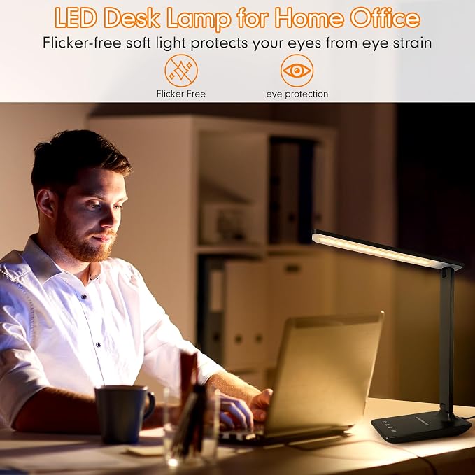 White crown LED Desk Lamp with 15W Wireless Charger & USB Port, Dimmable Table - Image 3