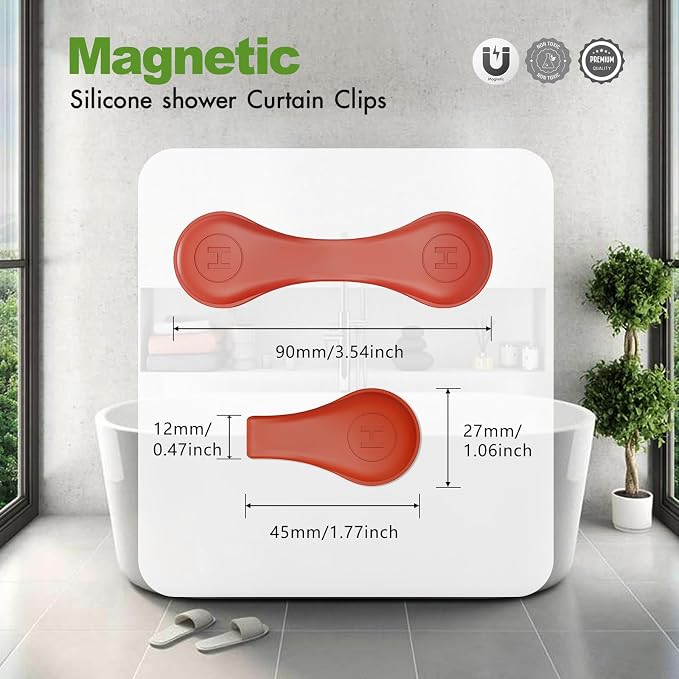 4-Pack Magnetic Silicone Shower Curtain Clips, Keep Liner Closed, one-hand - Image 2
