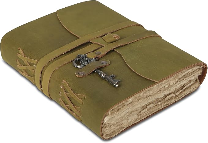 Leather Journal with Deckle Edge Paper 8x6 inch and Vintage Key | Handmade - Image 6