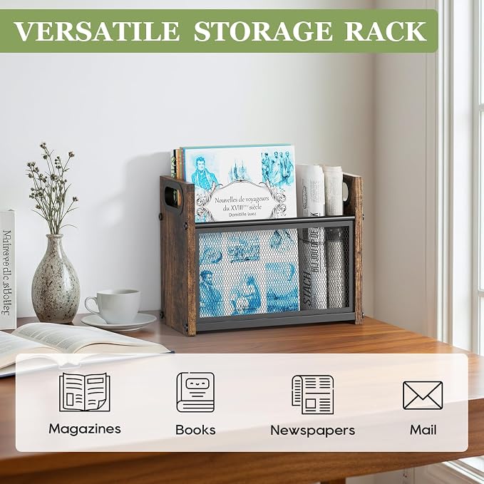 Rustic Magazine Holder, Wood Magazine Rack Floor, Magazine Storage Basket - Image 5