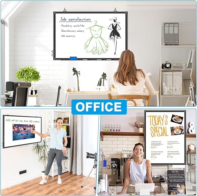H-Qprobd 36"x24" White Board for Wall Double-Sided Magnetic Dry Erase Board with Black Aluminum Frame, Presentation Whiteboard Suitable for Home, Office, Classroom & Kitchen-DeskLoop Office