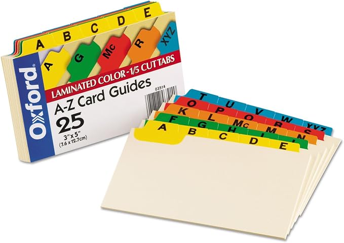 Oxford Index Card Guides with Laminated Tabs, Alphabetical, 25 Guides per Set - Image 2