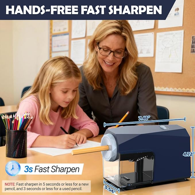 AFMAT Electric Pencil Sharpener, Fast & Hands-Free, 10K+ Uses, 5 Nibs, Fully - Image 4