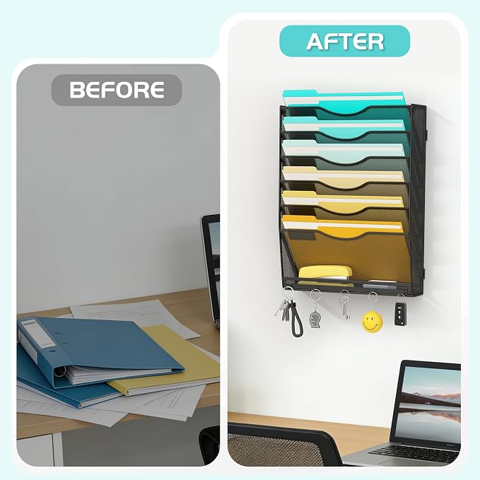Delifox 7-Tier Wall File Organizer Hanging Wall File Holder Wall Mount Paper - Image 5