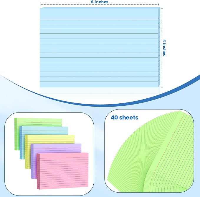200 Count Index Cards 4x6 Inch, Colored Flash Card, Note Taking - Image 2
