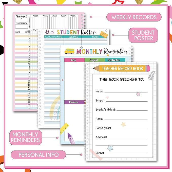 Fuyoooo Teacher Record Book Teacher Grade Books 2026-2027 Spiral Bound Record - Image 4