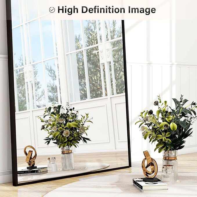 Full Length Mirror 64"x21" Black, Rectangle Wall-Mounted or Standing Full Body Mirror for Bedroom, Living Room, Dressing Floor Mirror-DeskLoop Office