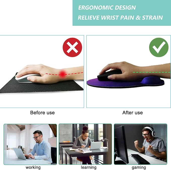 Mouse Pad with Wrist Support, Ergonomic Mouse Pad with Memory Foam Wrist Rest - Image 2